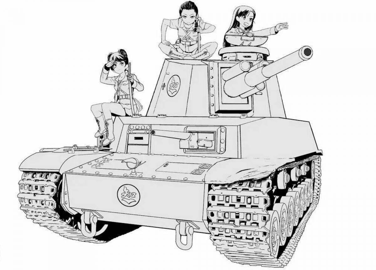 An intriguing coloring book of anime tanks