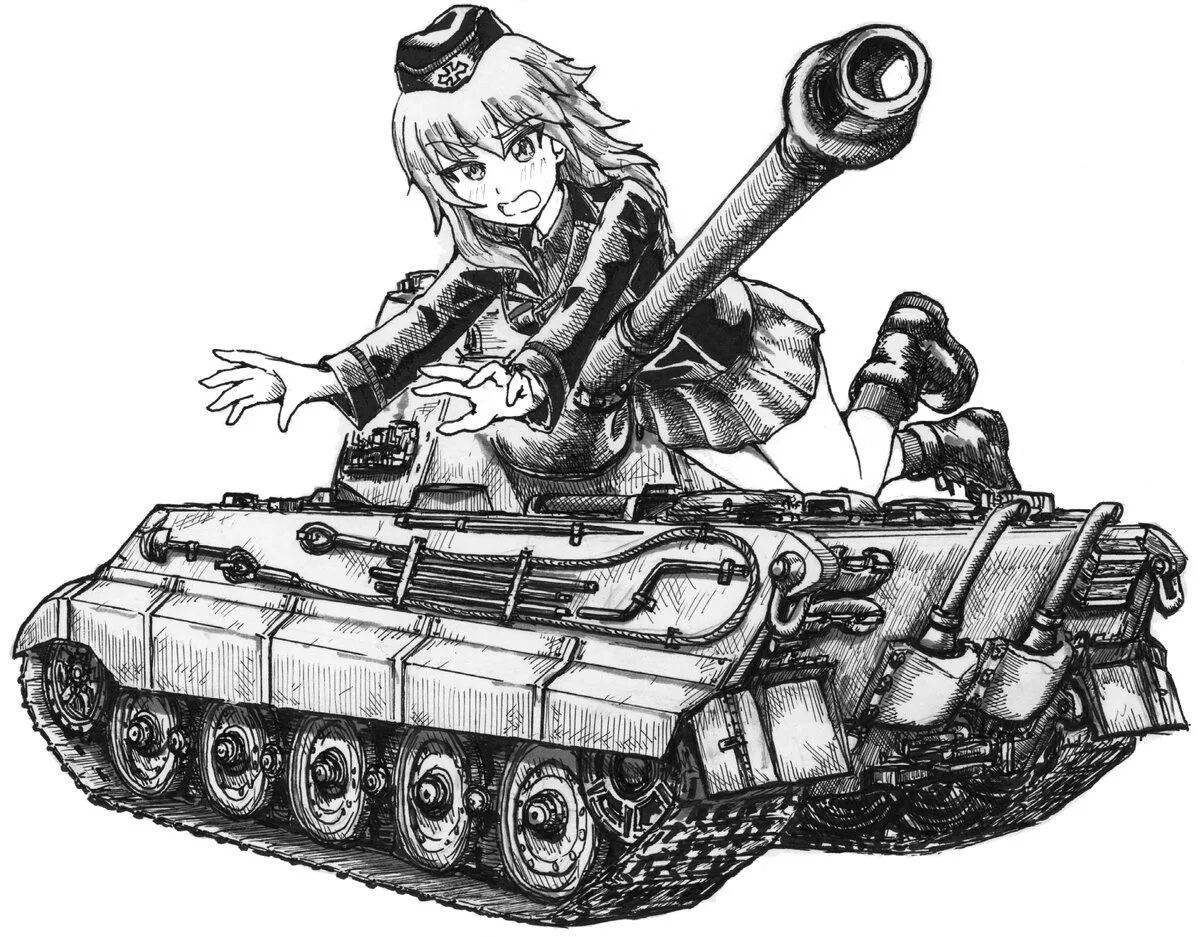 Coloring book fascinating anime tanks