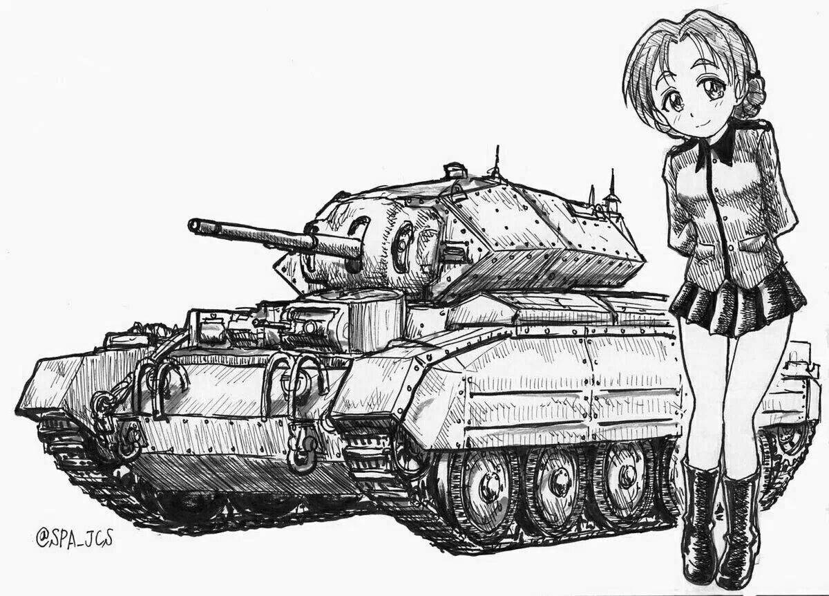 Playful anime tank coloring page