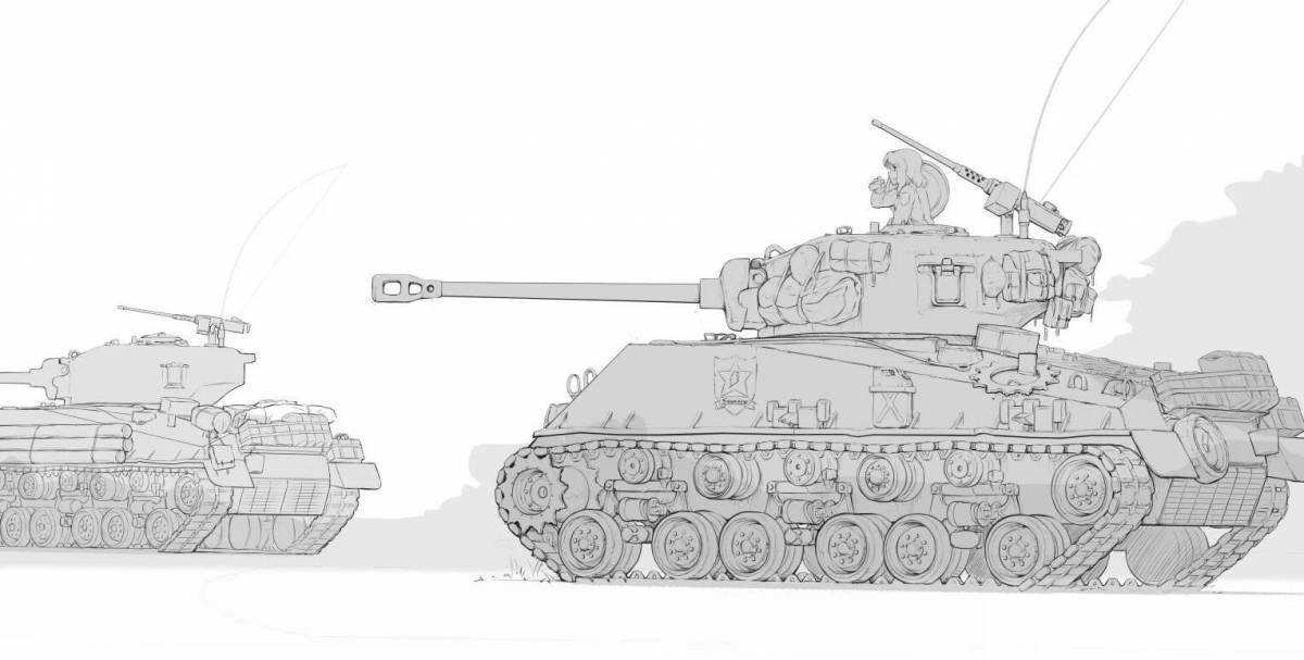 Coloring book joyful anime tanks