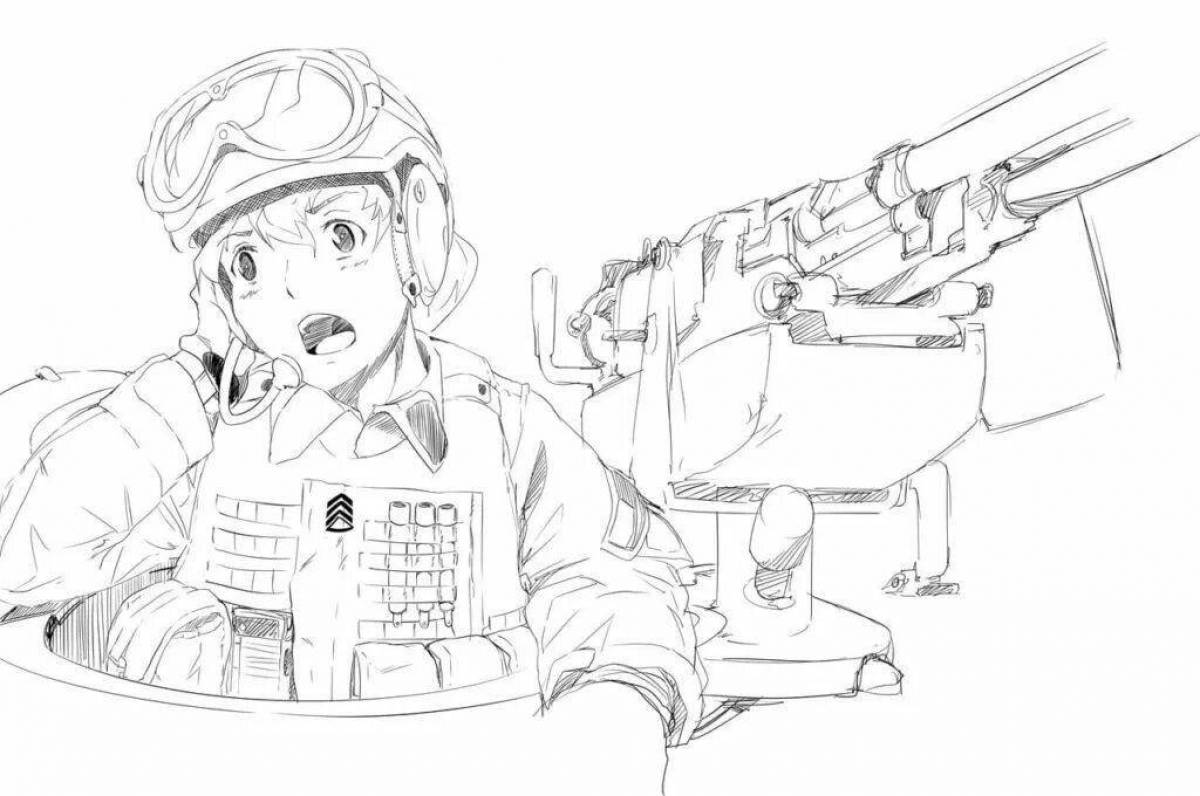 Coloring book artfully drawn anime tanks