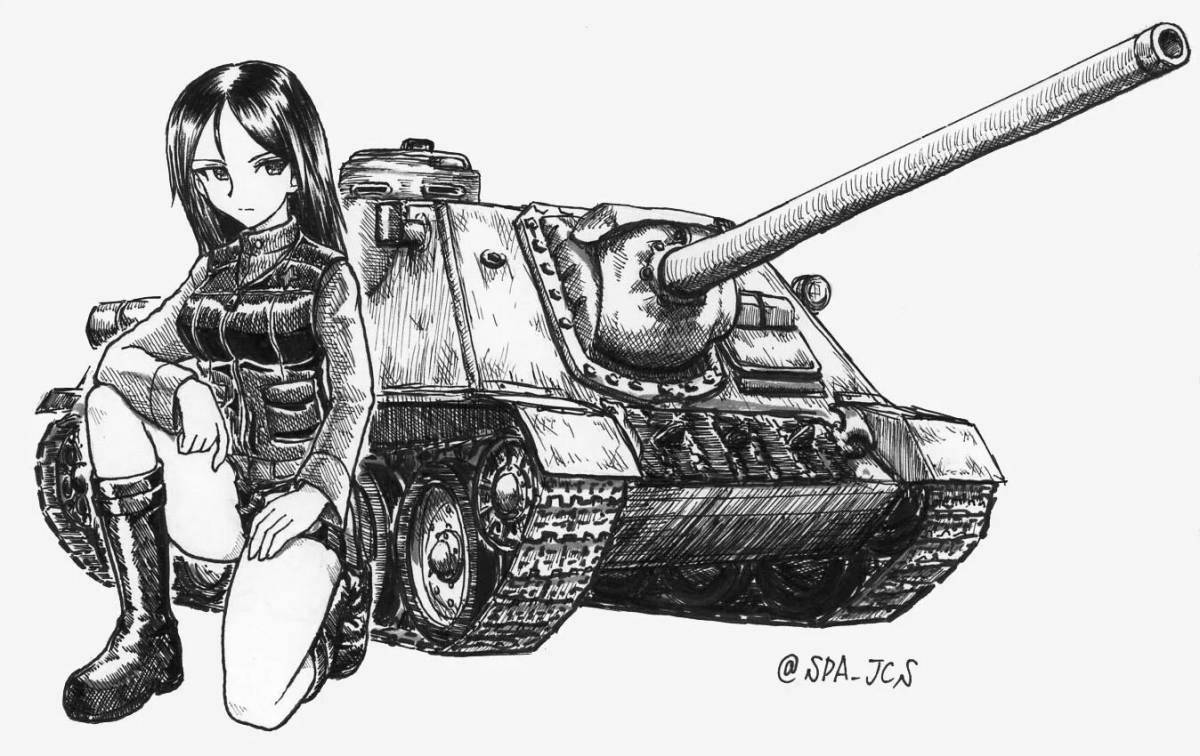 Purely rendered anime tanks coloring book