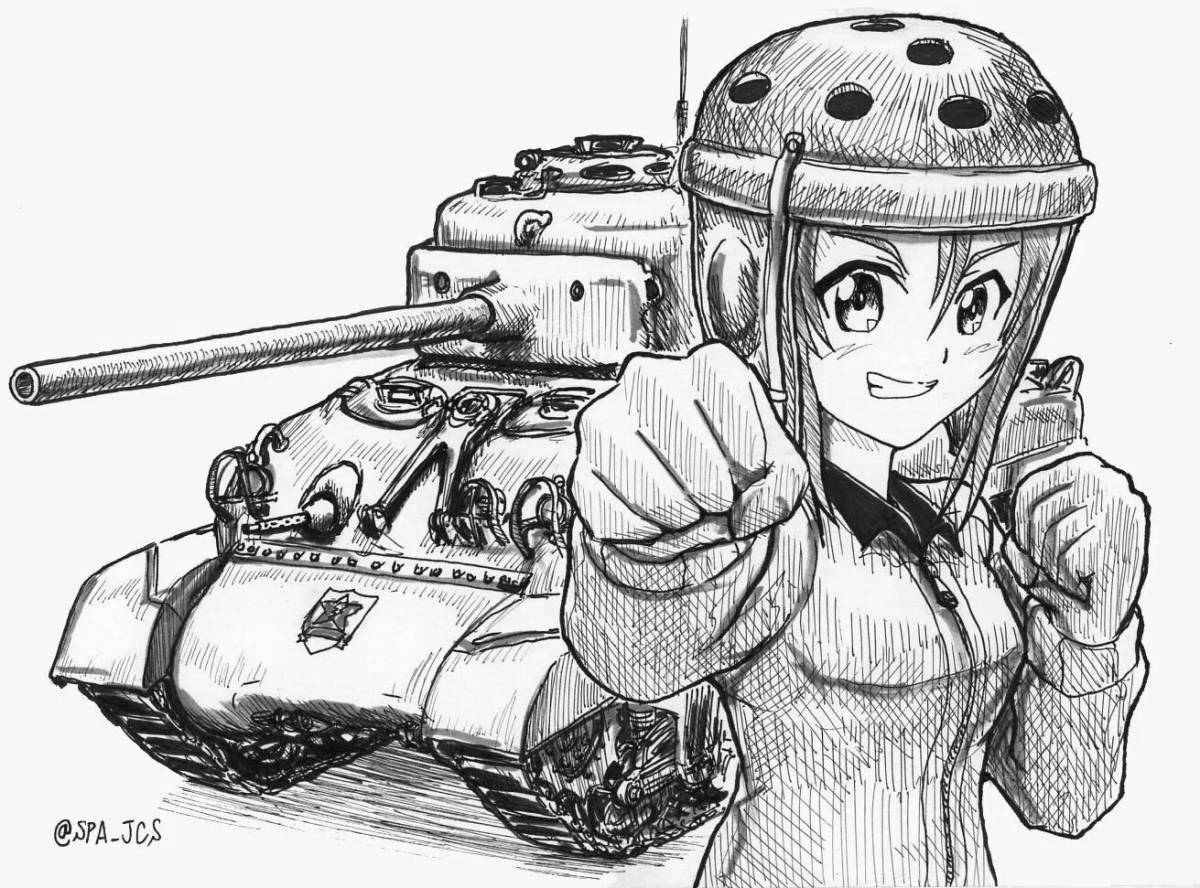 Исключительно иллюстрированная страница раскраски аниме-танков