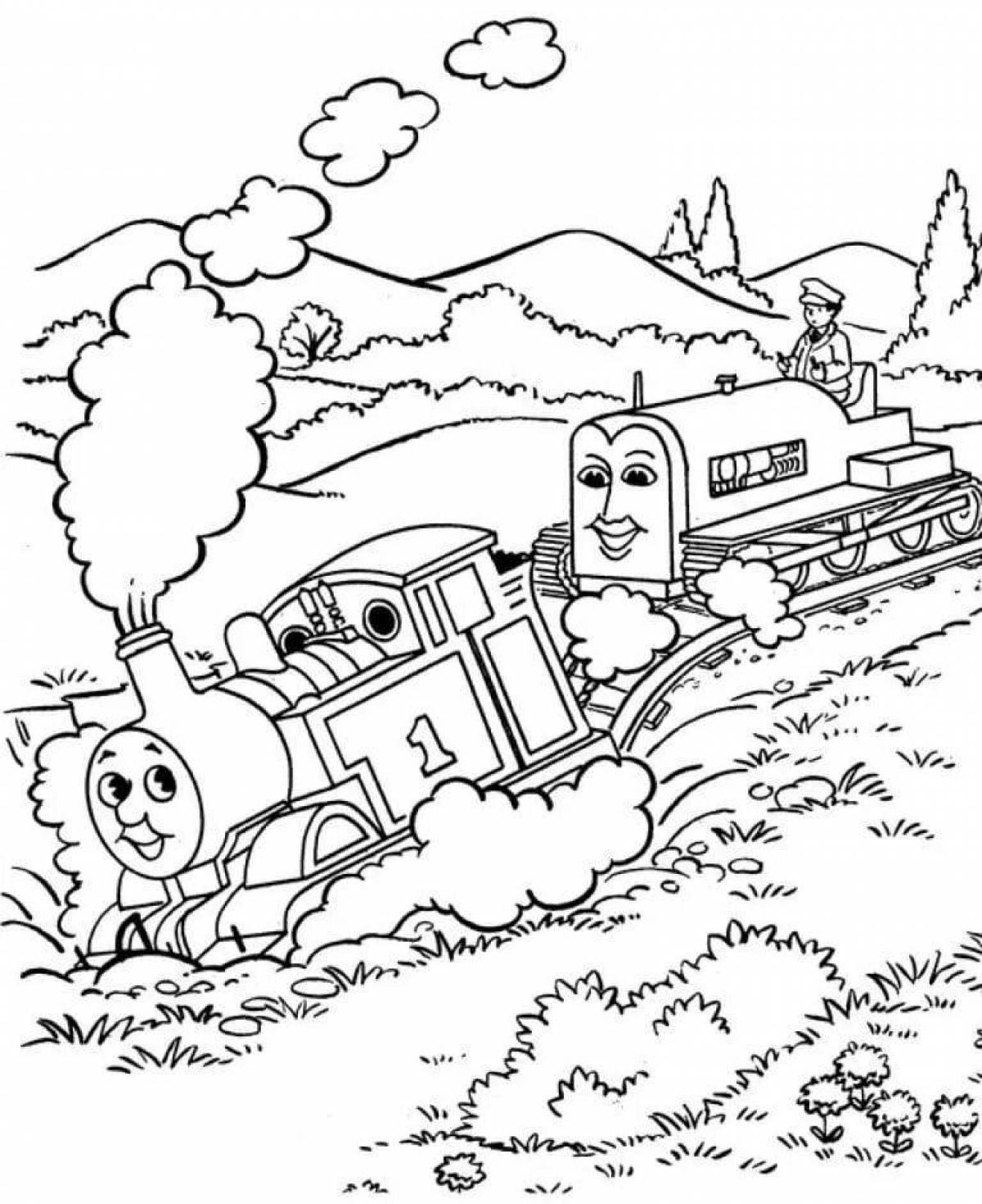 Красочная страница раскраски поезда томаса