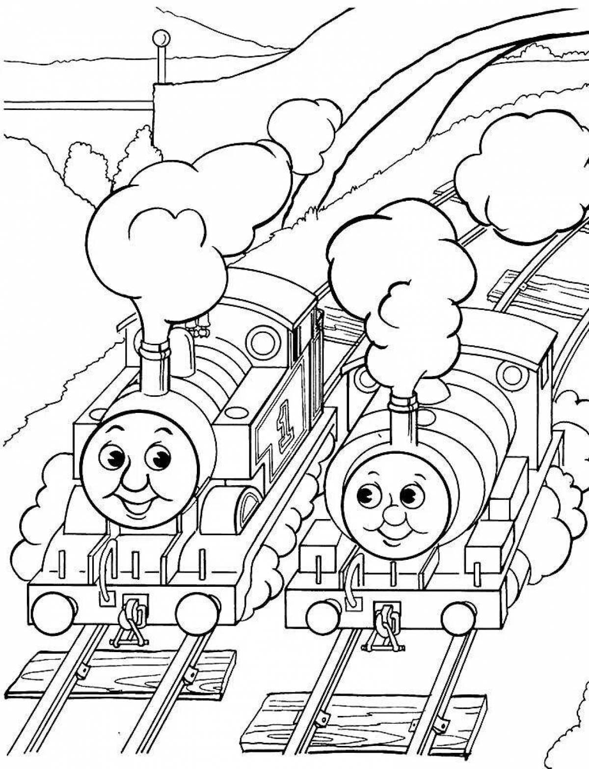 Яркая страница раскраски поезда томаса
