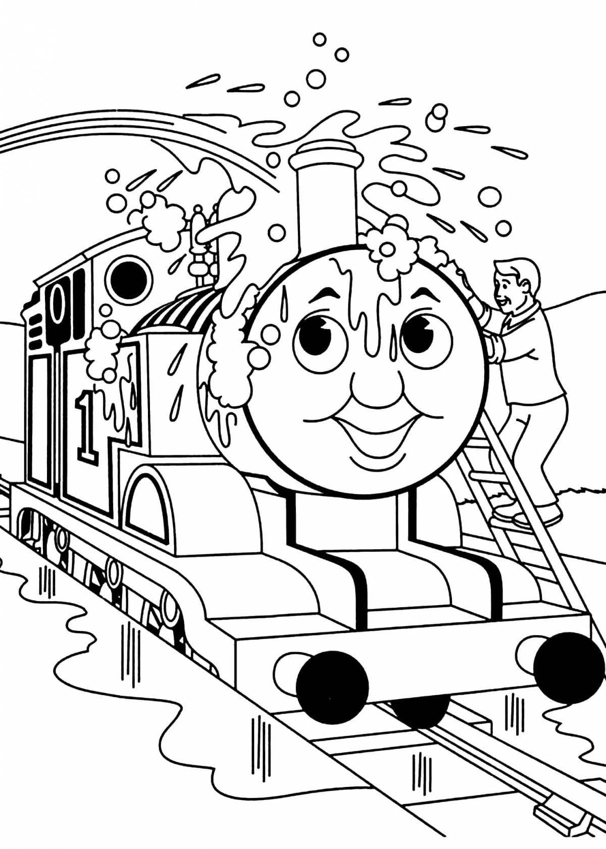 Привлекательная страница раскраски поезда томаса