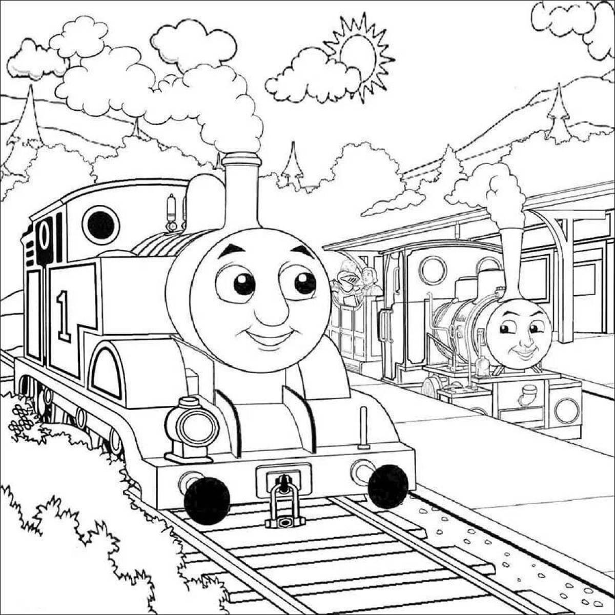 Смешная страница раскраски поезда томаса