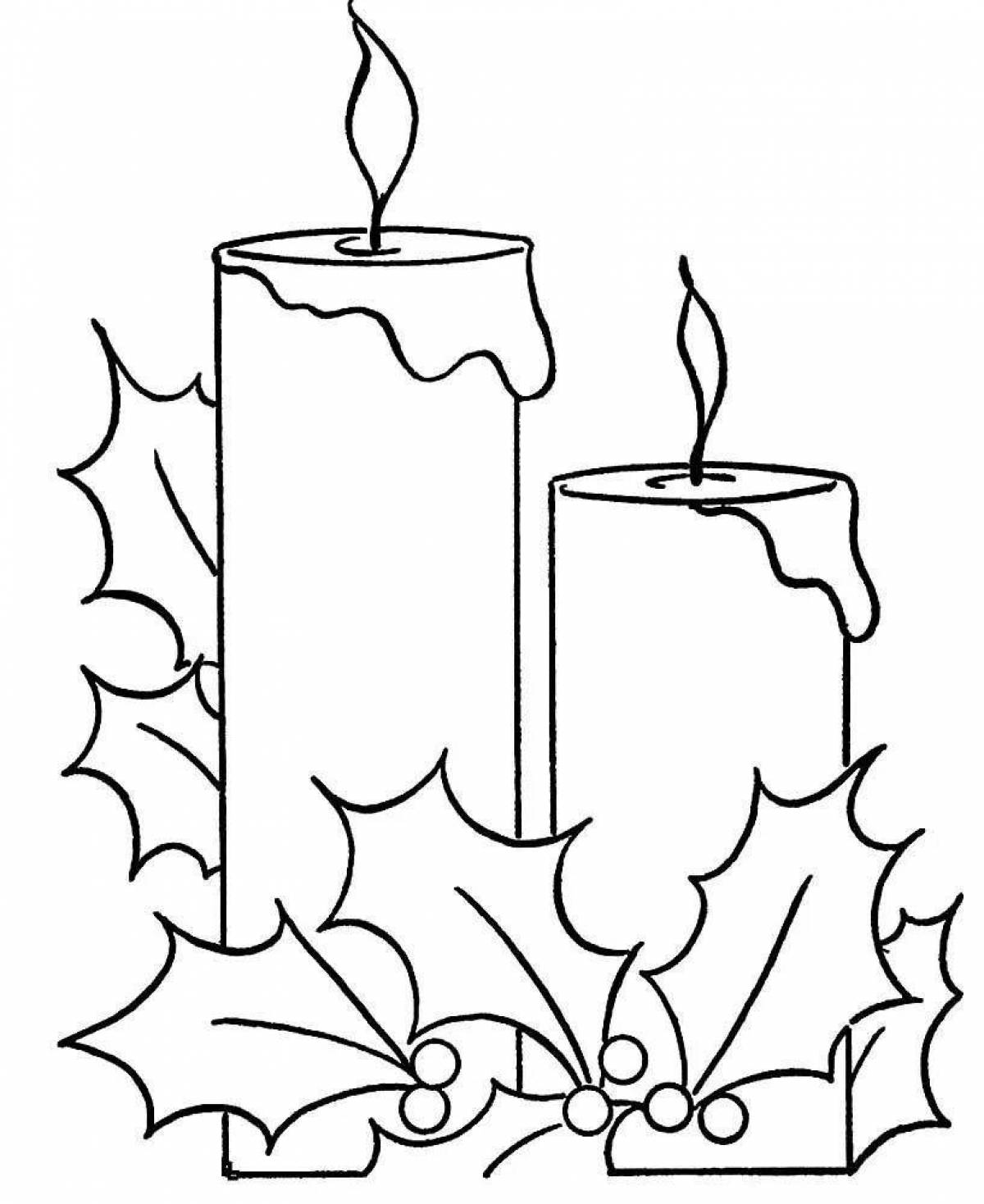 раскраска Рождественская свеча в украшены держателе рядом с окном
