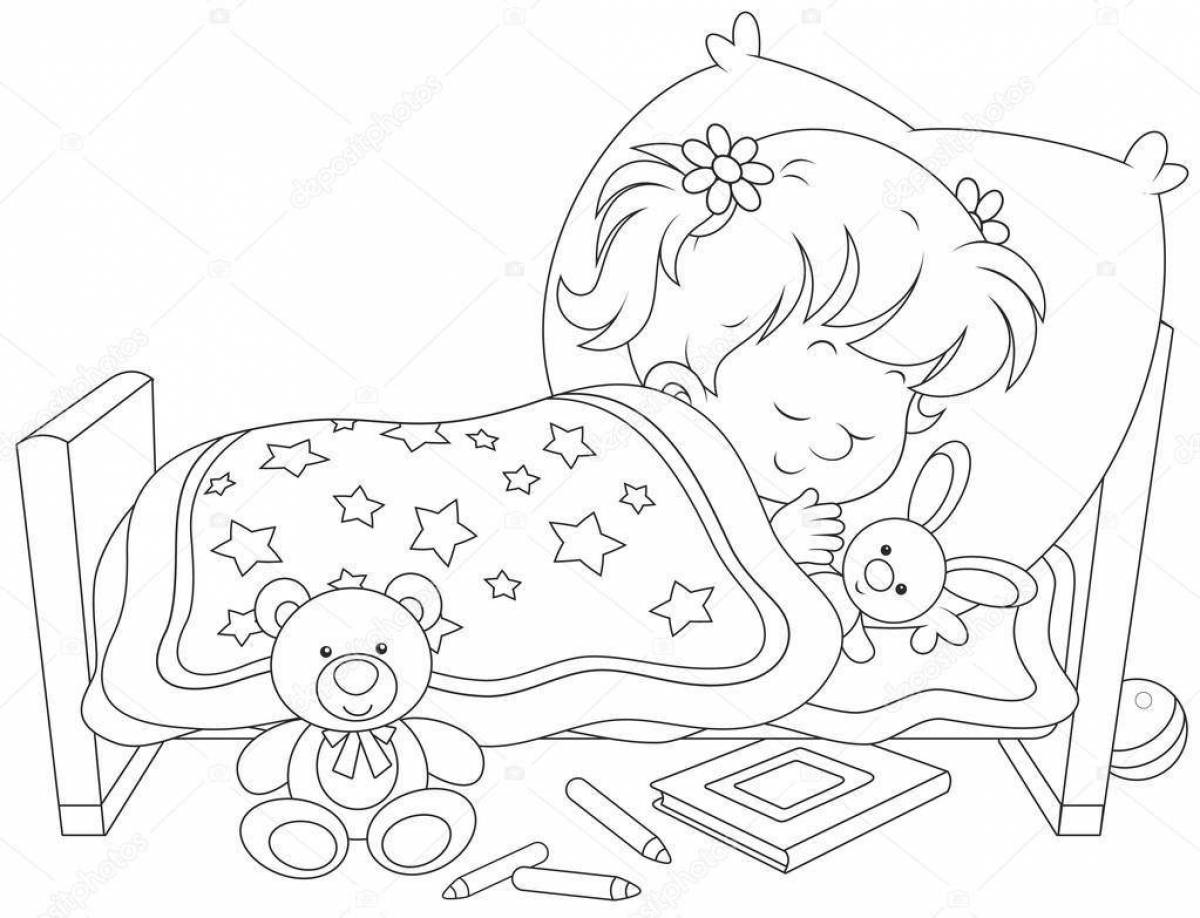 Relaxed sleeping boy coloring book