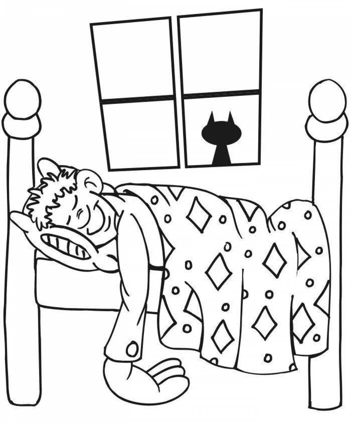 Animated sleeping boy coloring page