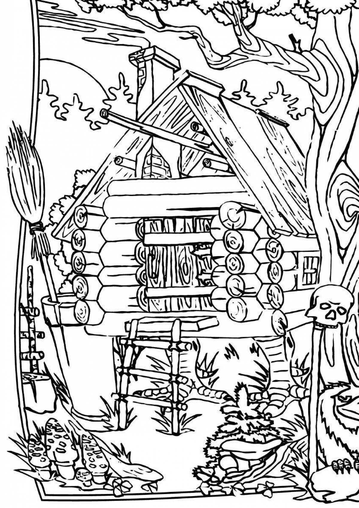 Coloring book mystical hut of baba yaga