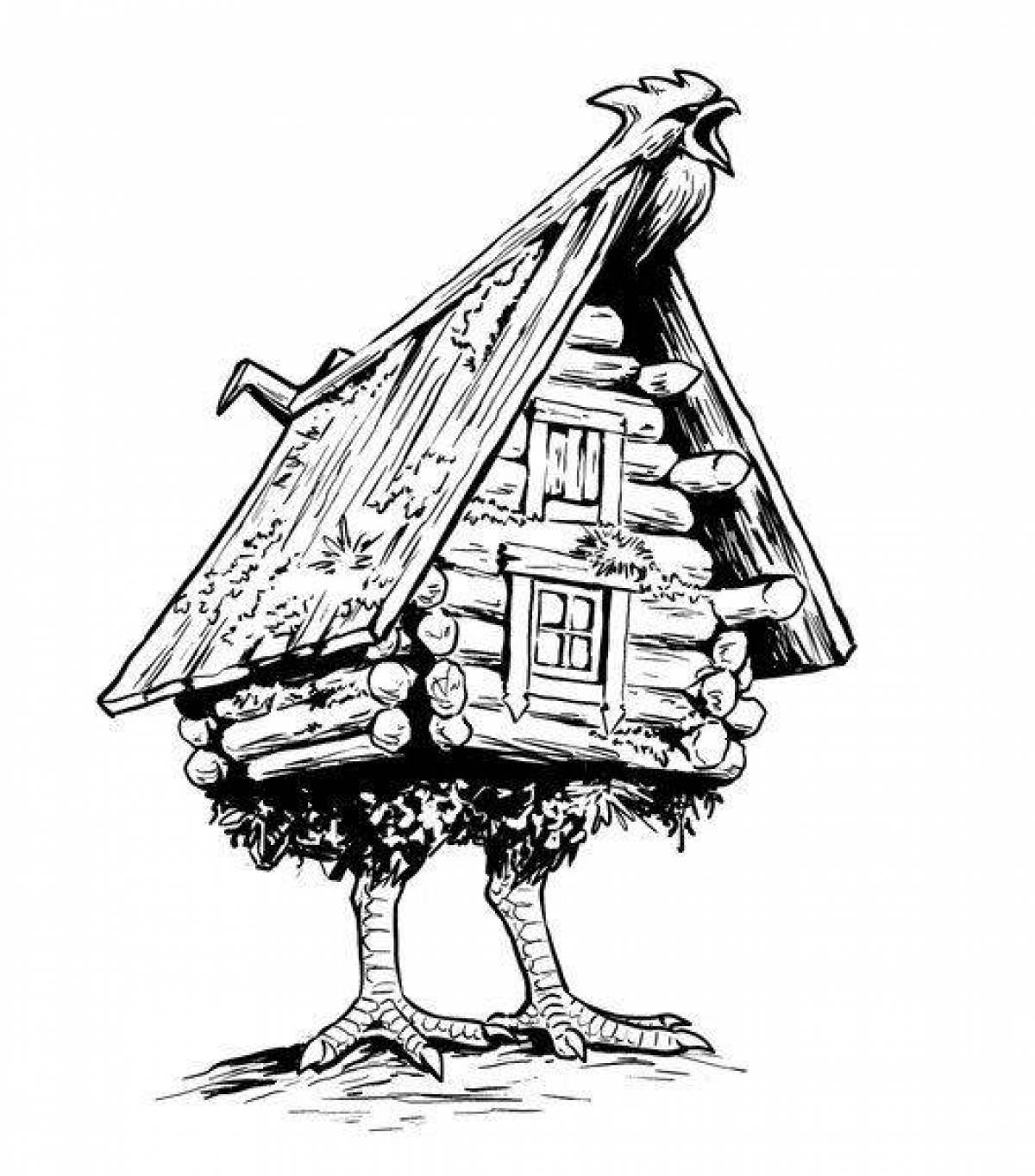 Coloring book picturesque baba yaga's hut