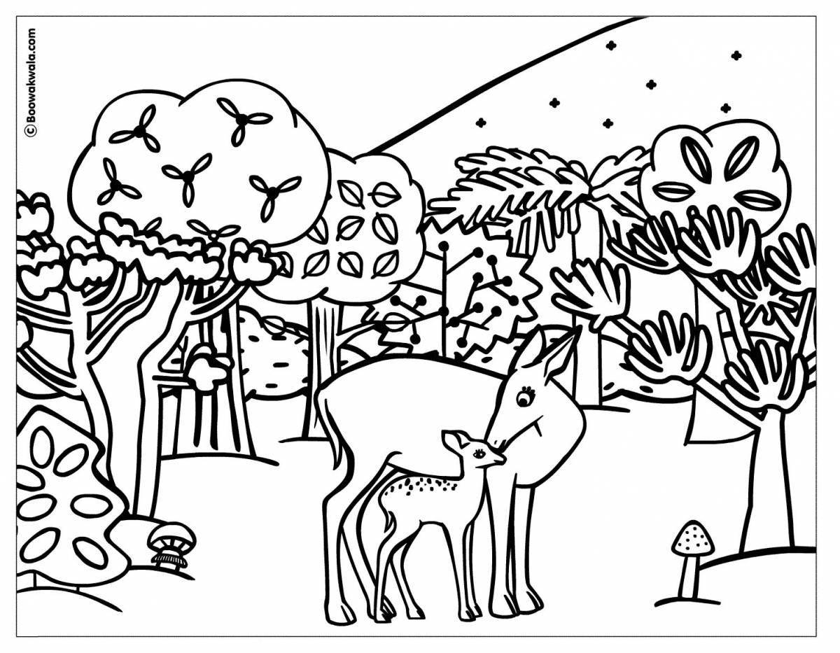 Coloring page joyful nature and animals