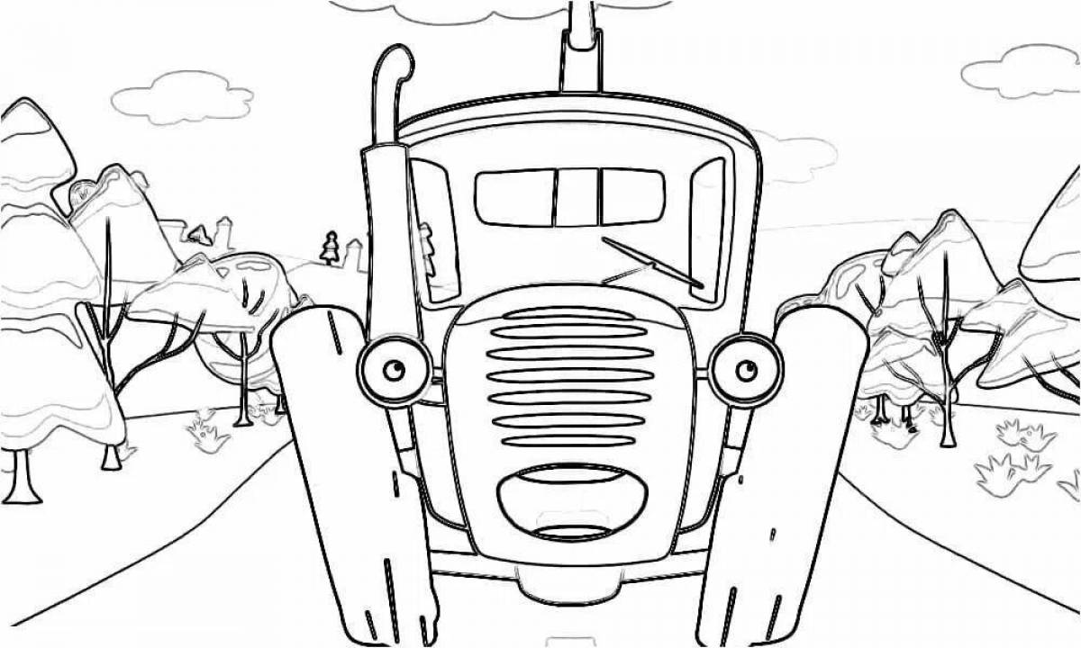 Coloring page funny house blue tractor