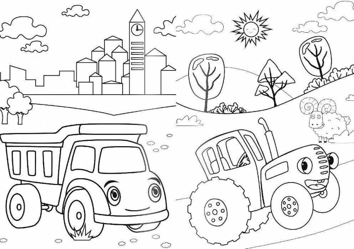 Radiant house blue tractor coloring page