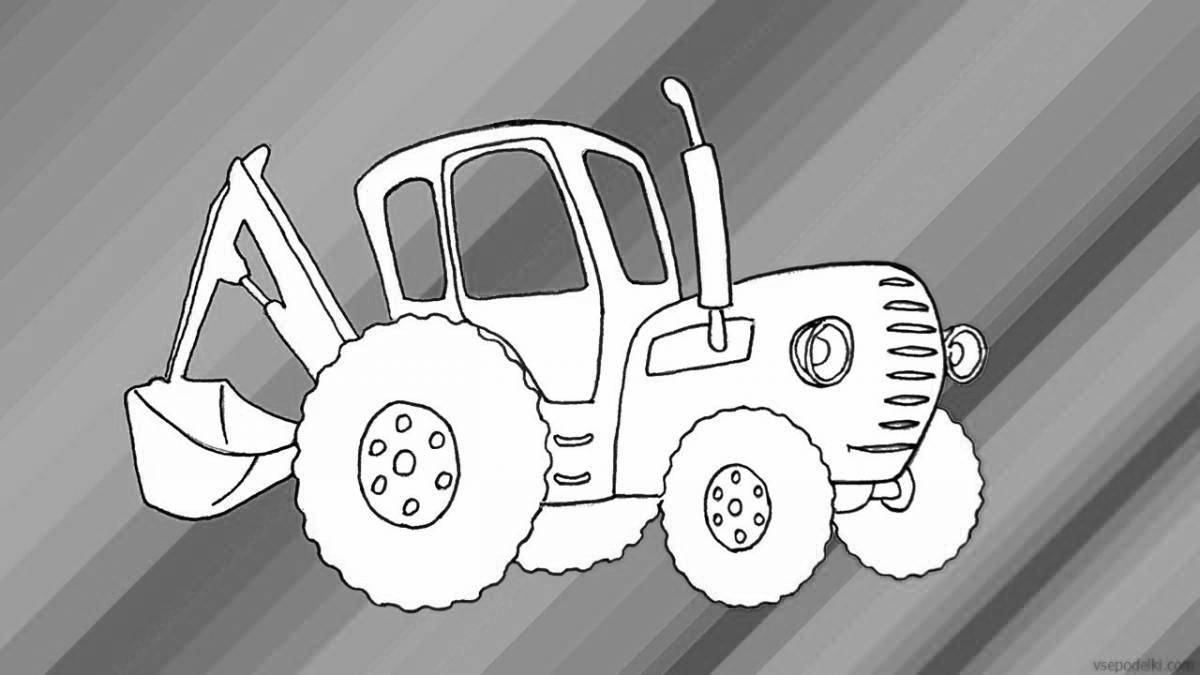 Shiny house blue tractor coloring page