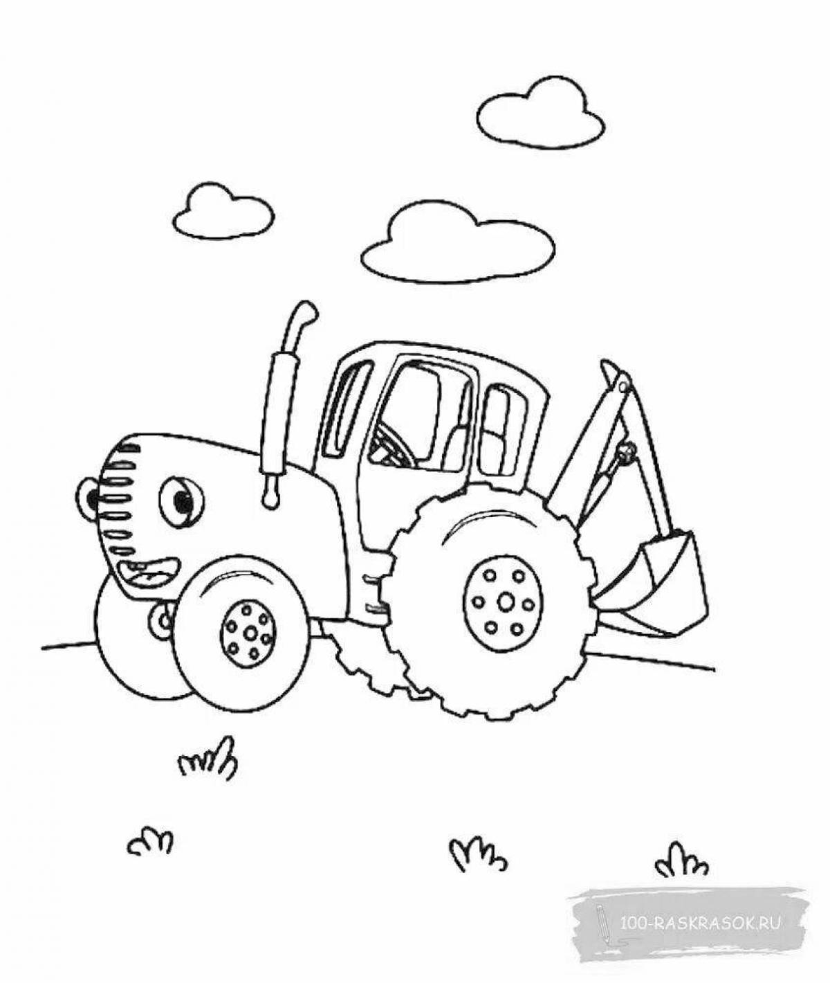 Coloring page fancy house with blue tractor