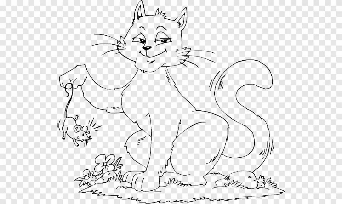 Раскраска кота из сказки. Кошка и мышка раскраска. котик с мышкой раскраска. кошка и мышка рисунок. кошка с мышью раскраска.