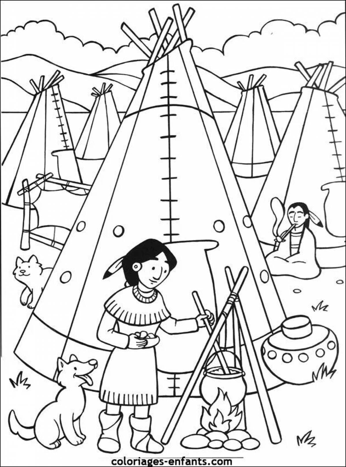 Деревня индейцев рисунок