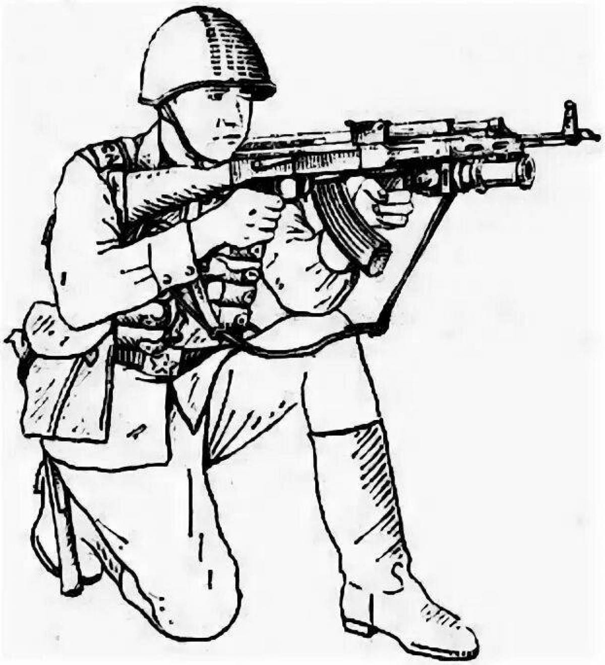 Fearless soldier with machine gun coloring page