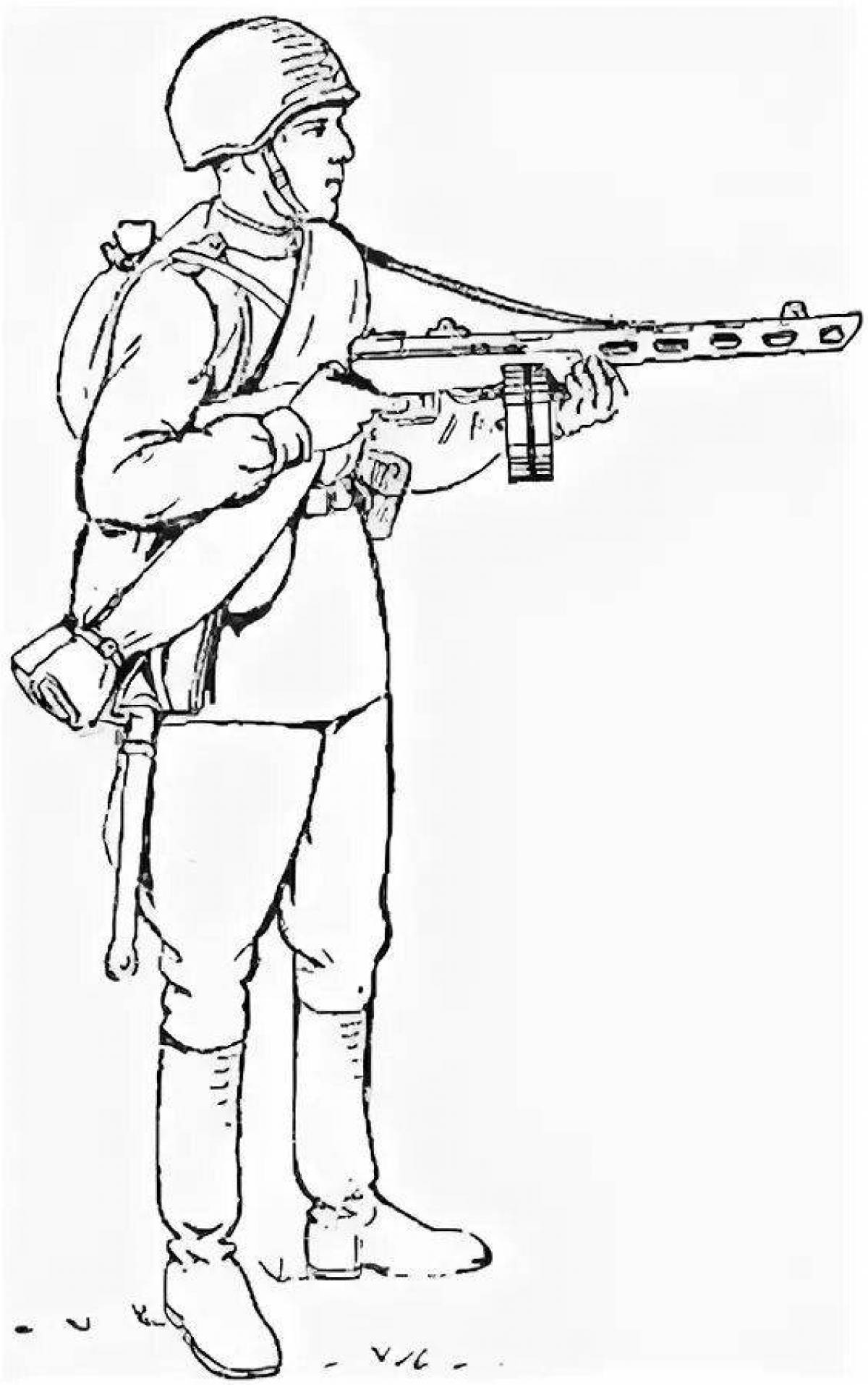 Непоколебимый солдат-раскраска с пулеметом