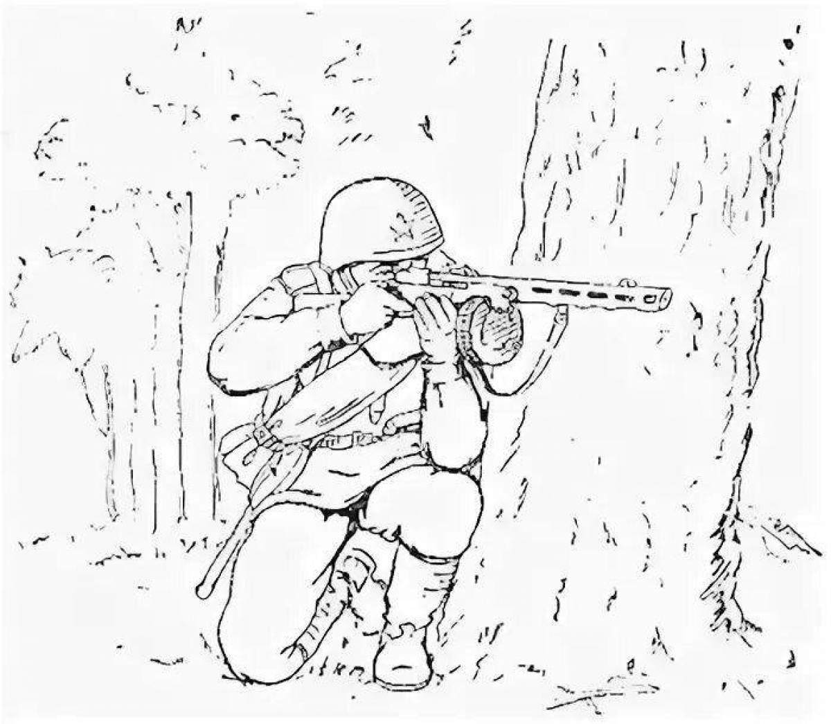 Раскраска непоколебимый солдат с пулеметом