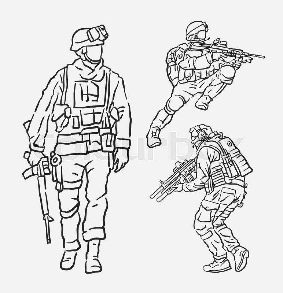 Relentless machine gun soldier coloring page