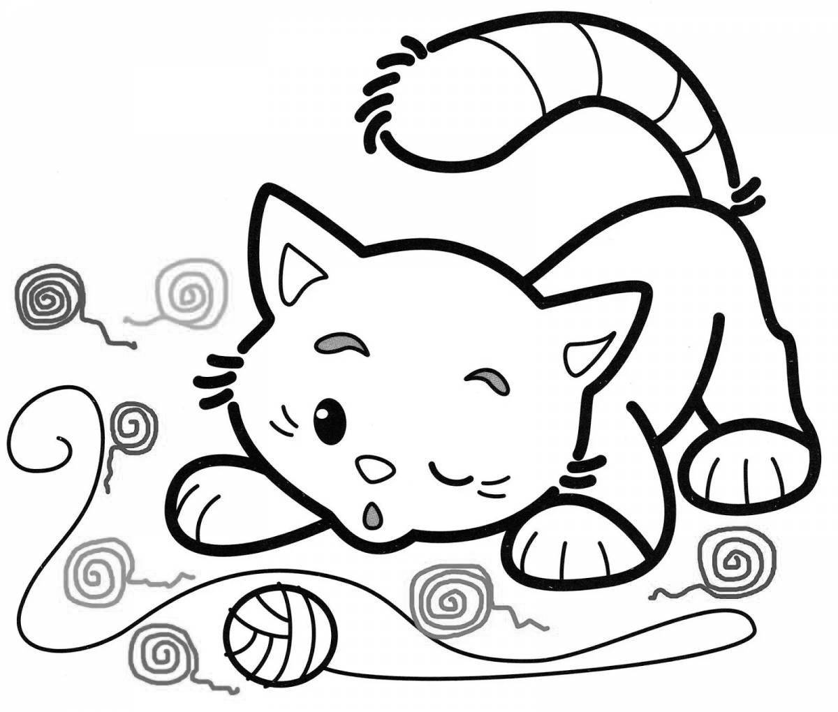 Coloring book playful cat with a ball