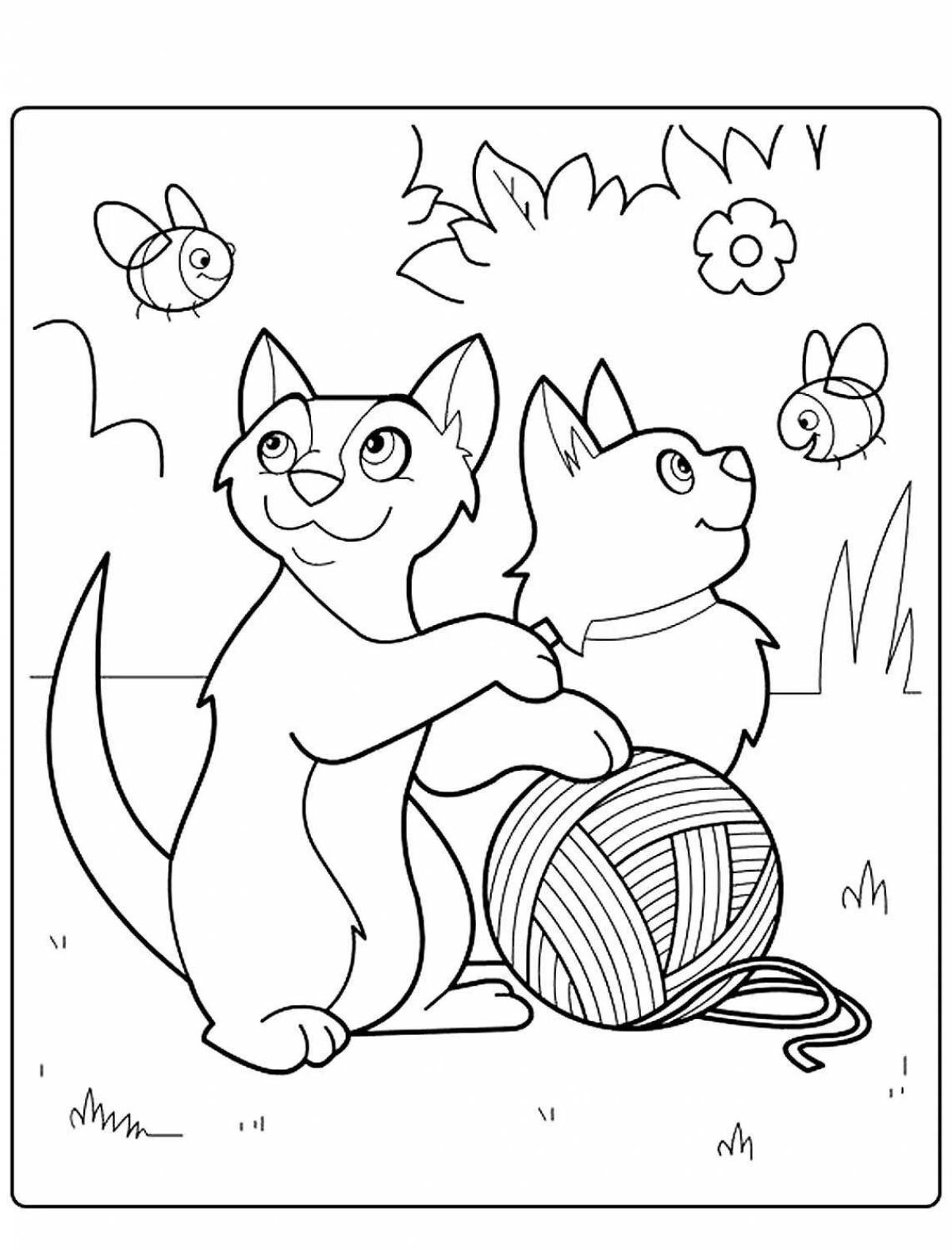 Coloring page mischievous cat with a ball