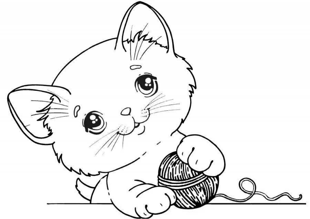 Coloring page funny cat with a ball