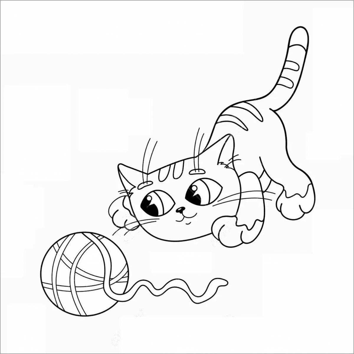 Раскраска анимированный кот с мячом