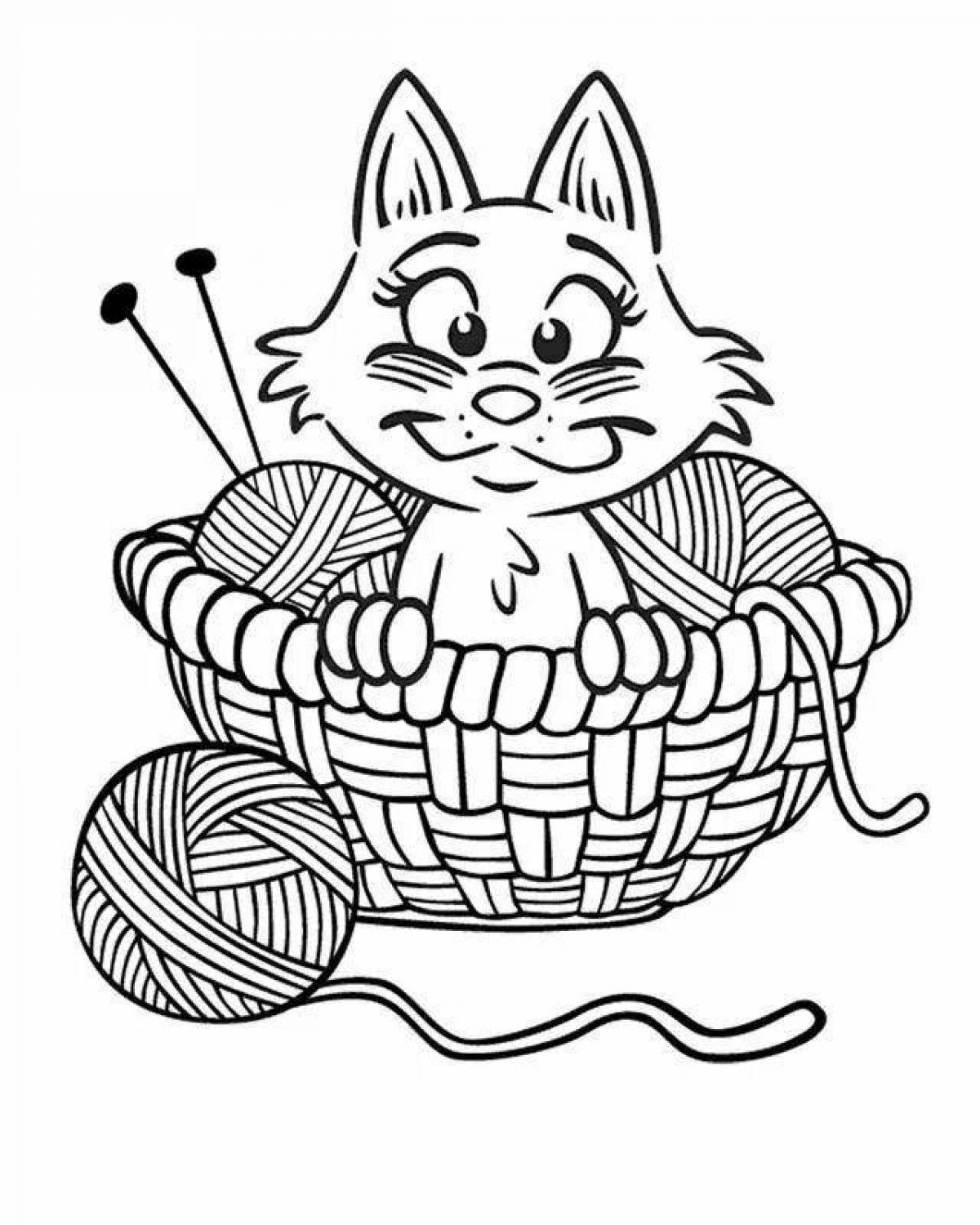 Coloring page witty cat with a ball