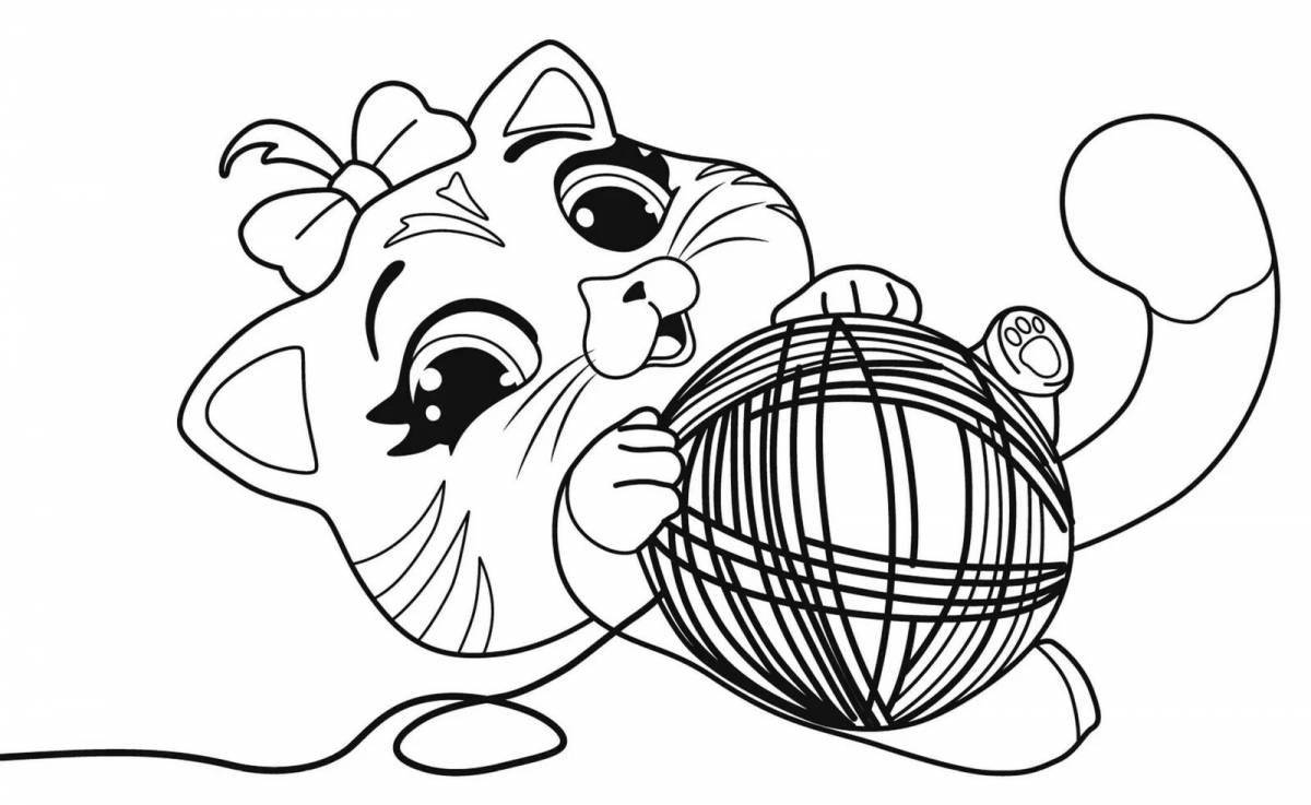 Adorable cat with a ball coloring book