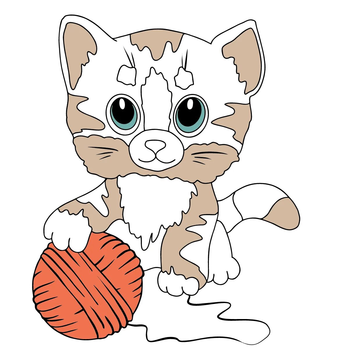Раскраска композитный кот с мячиком