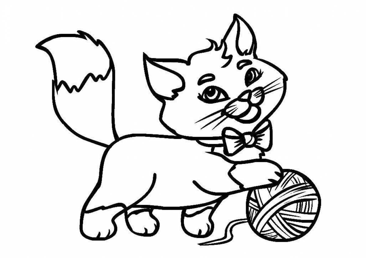 Coloring page blissful cat with a ball