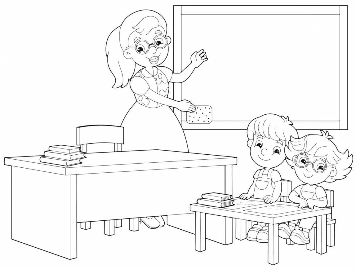 Joyful coloring teacher and student