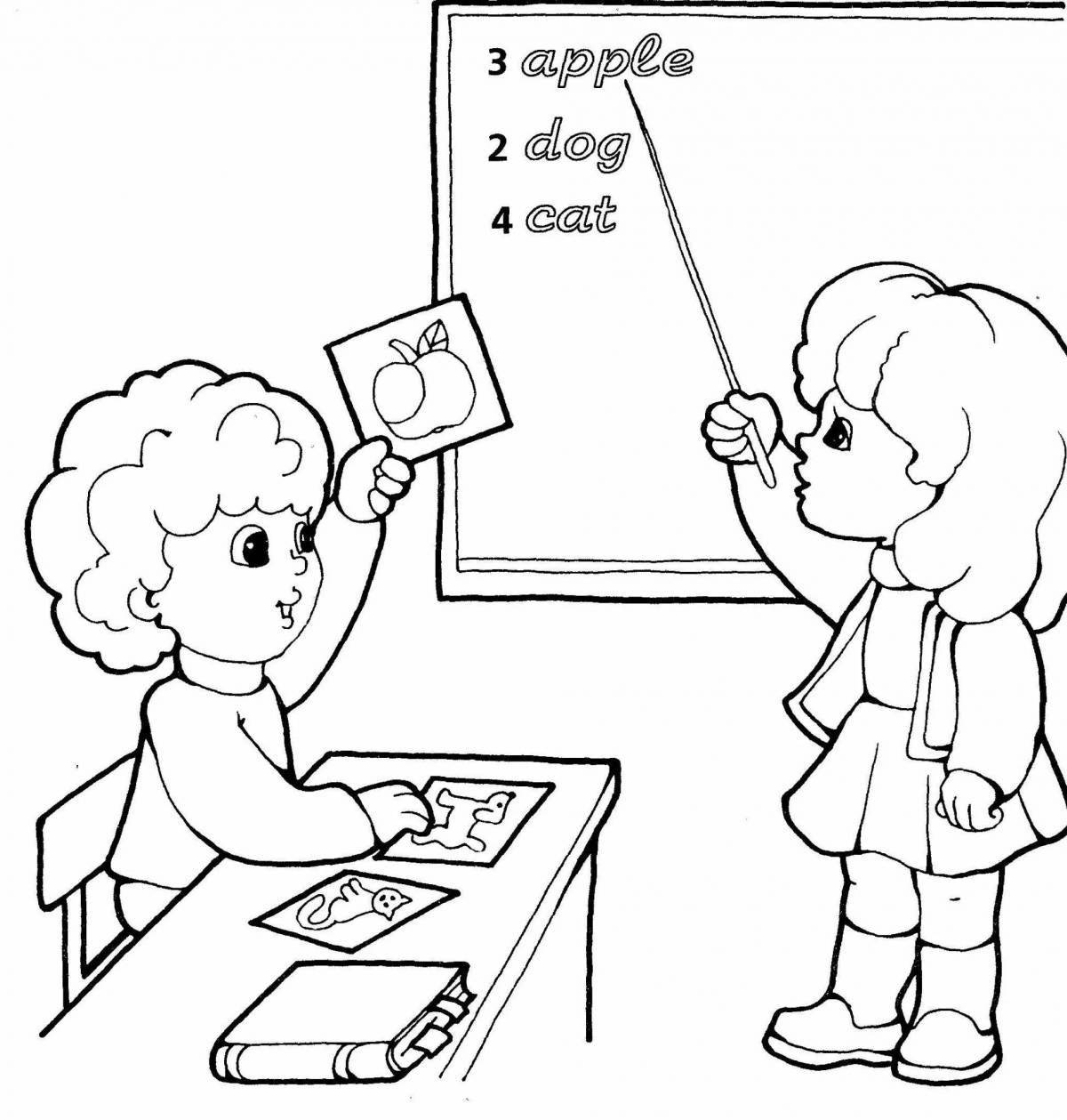 Enthusiastic teacher and student coloring pages