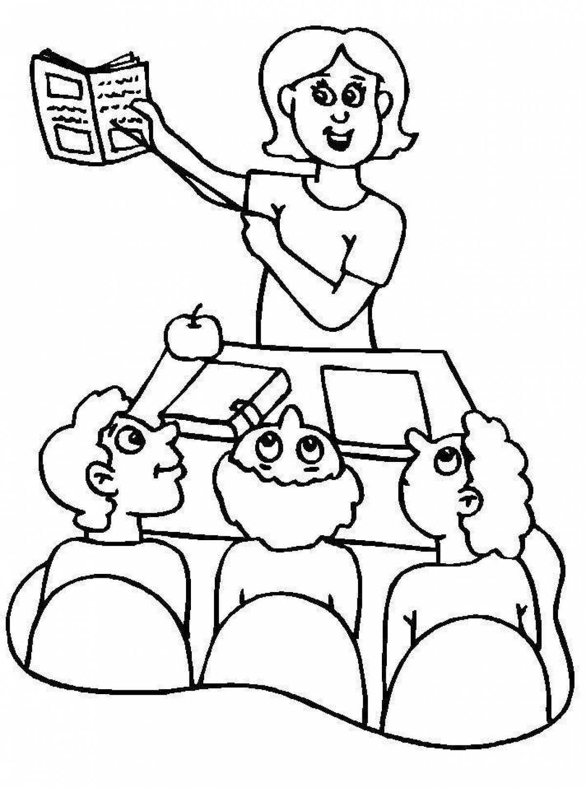 Excited coloring teacher and student