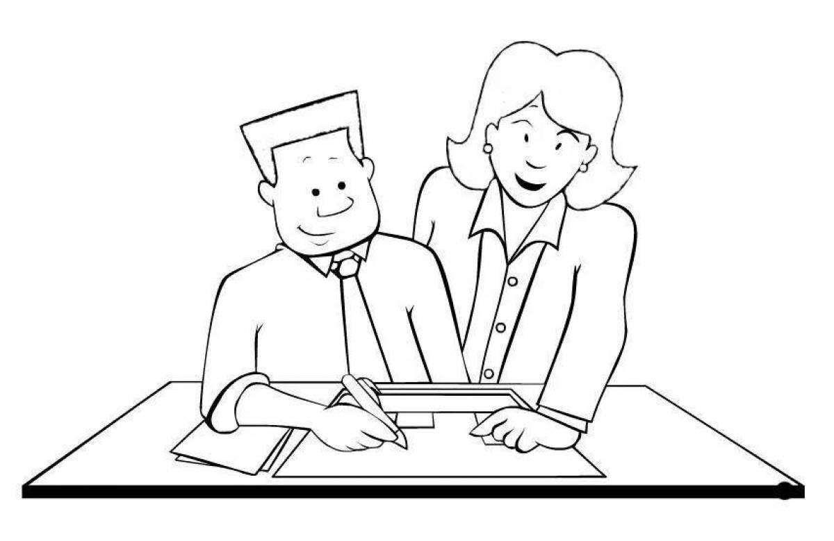 Intensive coloring teacher and student