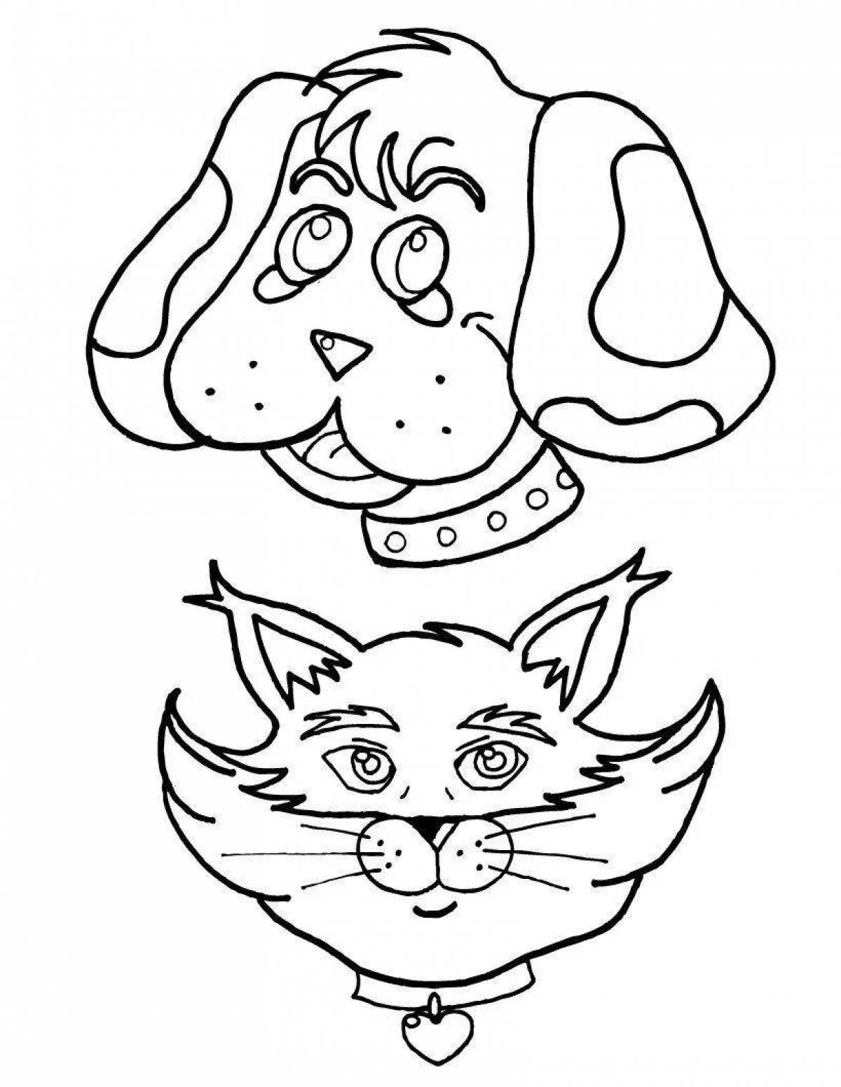 Coloring book playful dog and cat