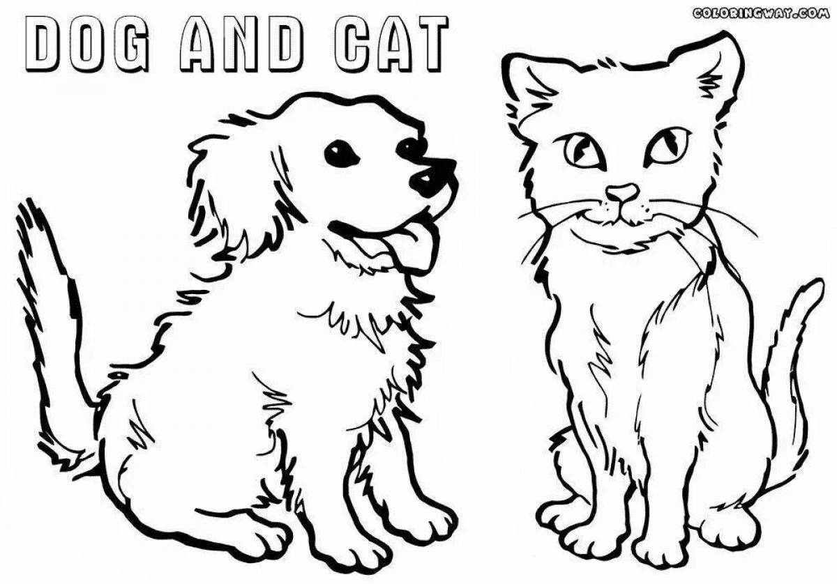 Adorable dog and cat coloring page