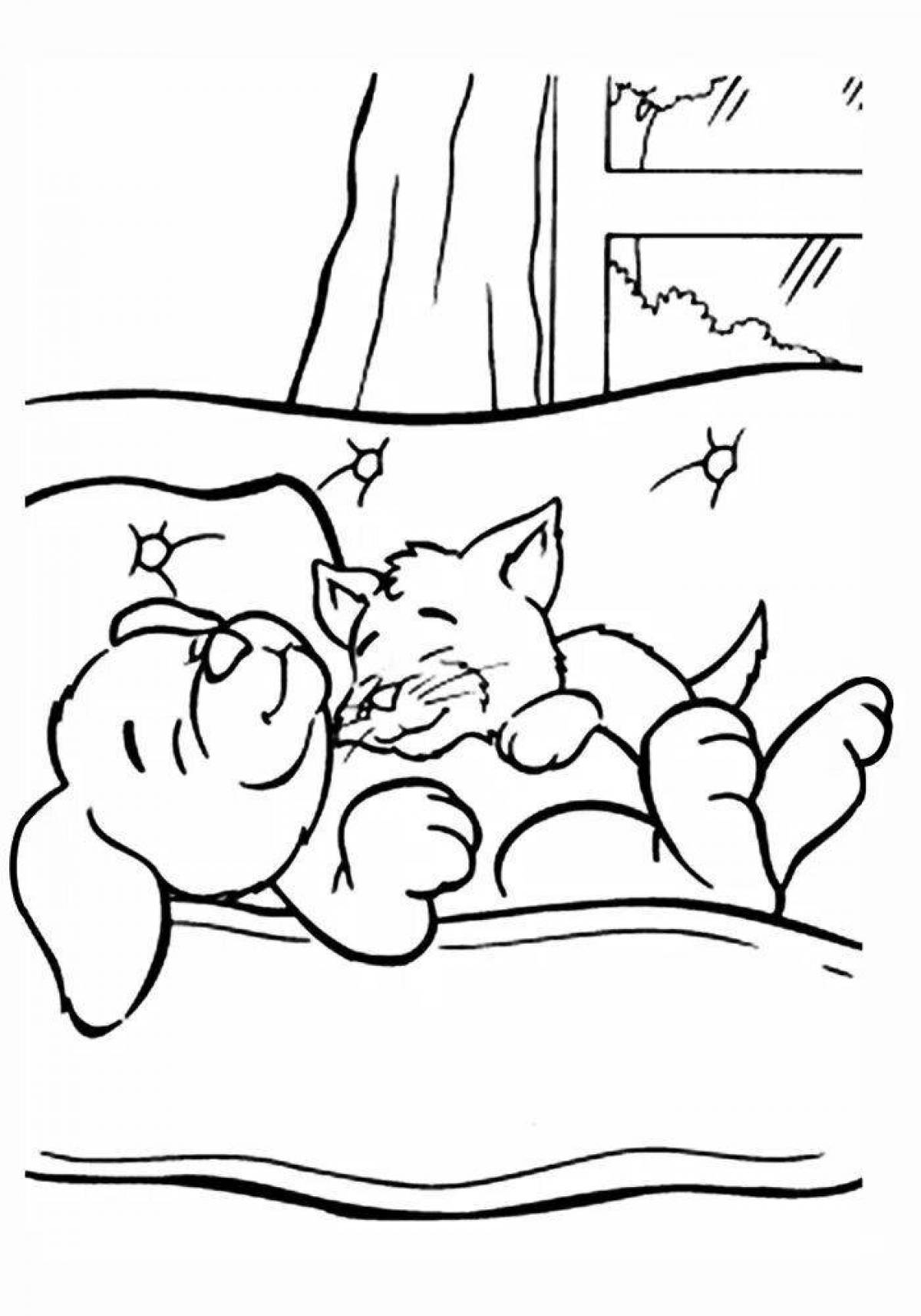 Blissful dog and cat coloring page