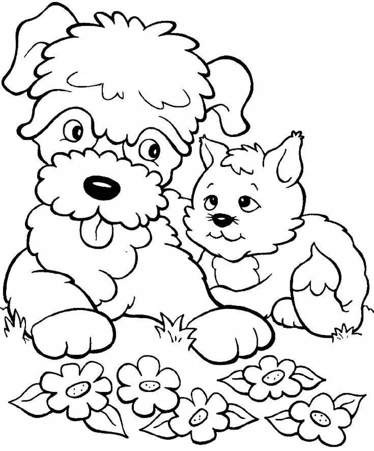 Coloring book shining dog and cat