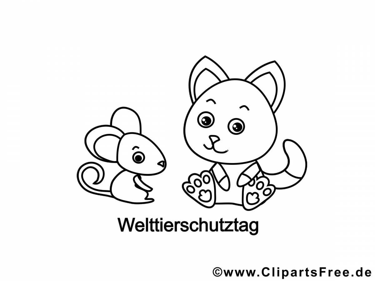 Colorful cat and mouse coloring page