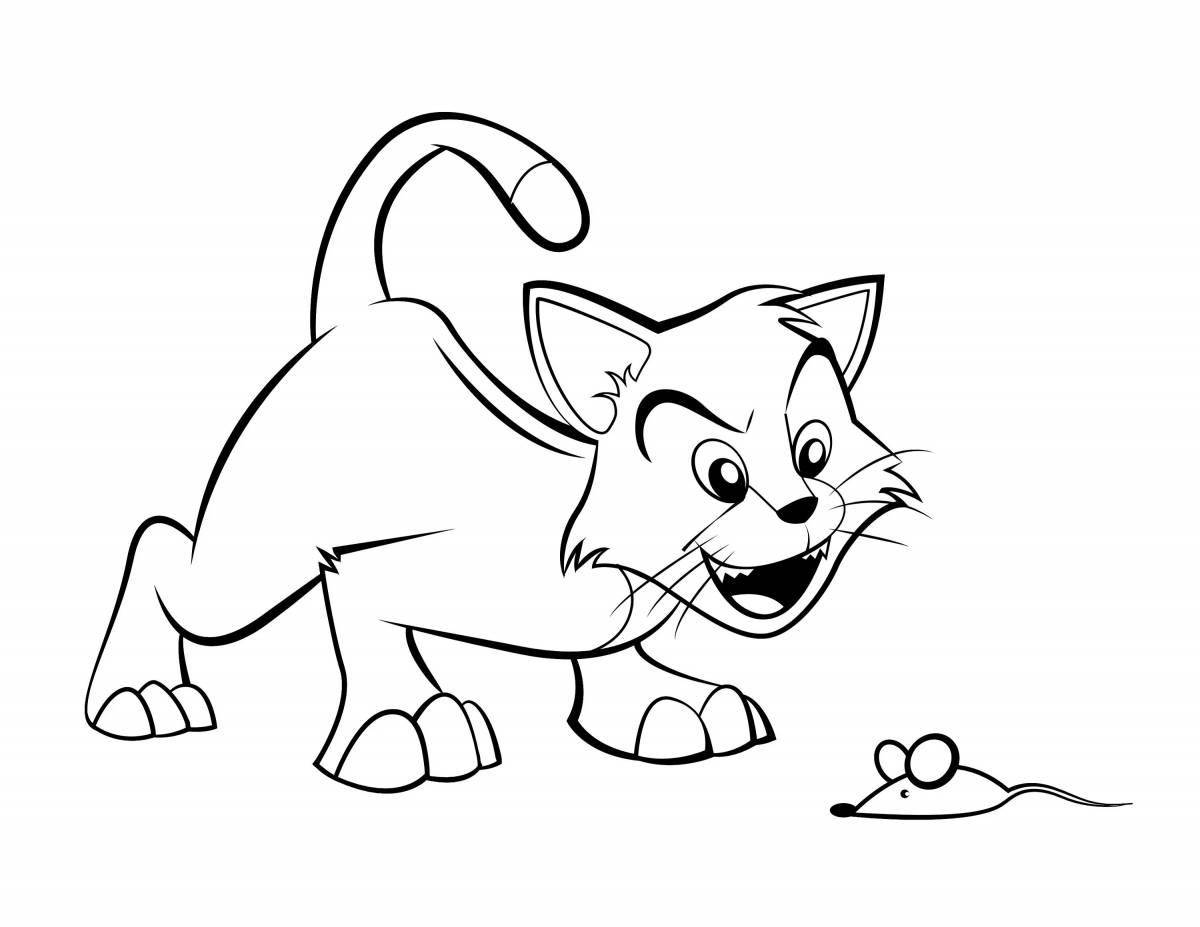 Adorable cat and mouse coloring page