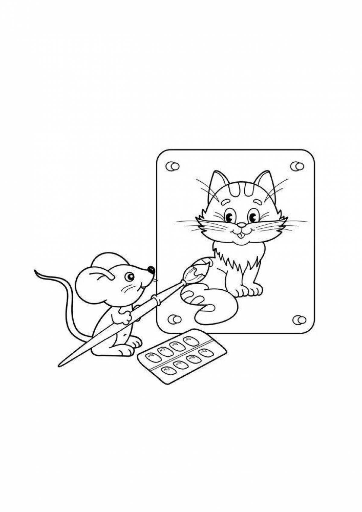 Joyful cat and mouse coloring book