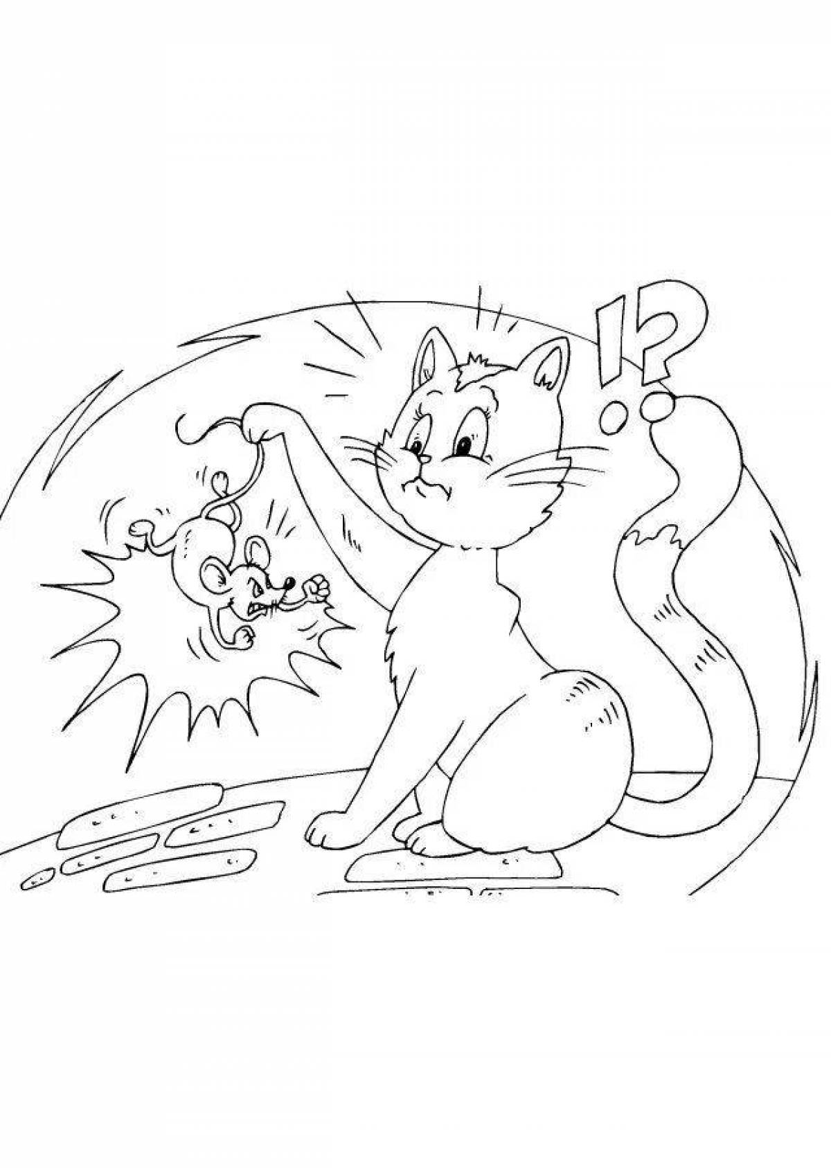 Веселая раскраска кошка и мышка