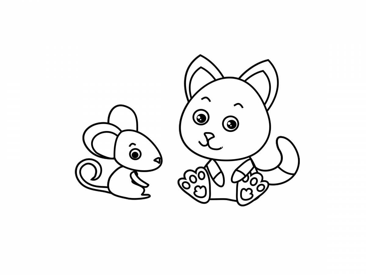 Live cat and mouse coloring page