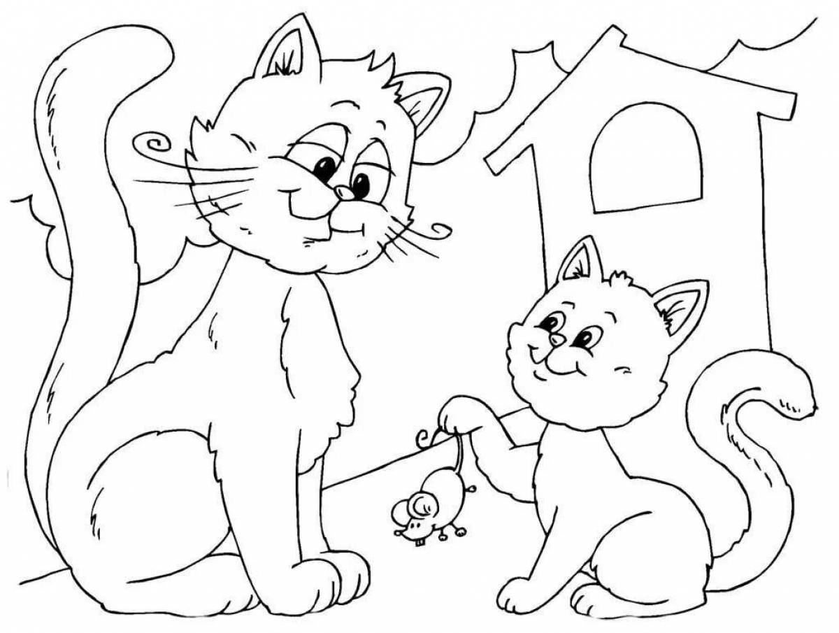 Веселая раскраска «кошка и мышь»