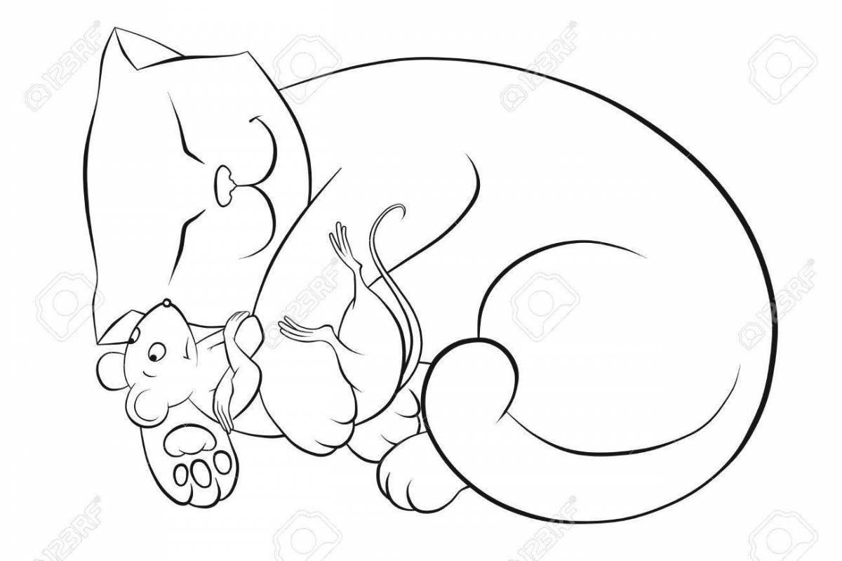 Adorable cat and mouse coloring page